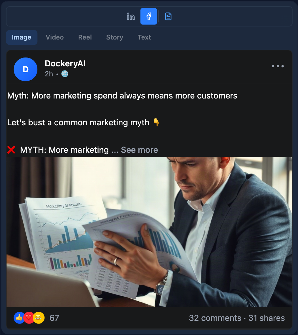 The same post opened in Synapse on its Facebook tab, with a different hook and format from the LinkedIn version